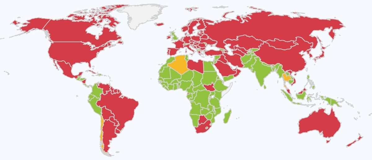 Mapa que mostra a classificação dos países